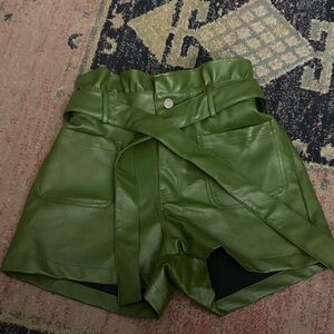 Alya High Waist Green Leather Shorts